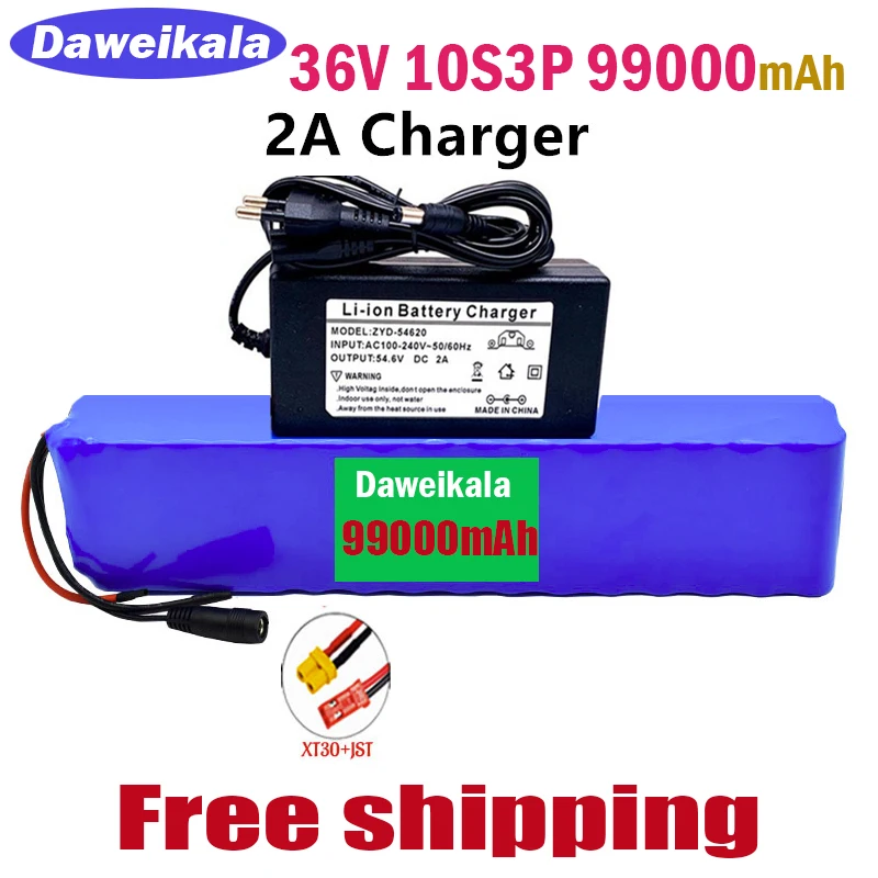 

2023 Original 36V battery 10S4P 99Ah battery pack 1000W high power battery 42V 100000mAh Ebike electric bike BMS+42V2A Charger