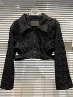 HIGH STREET Newest 2022 Fashion Fall Winter Designer Women's Nail Bead Hollow Out Short Jacket