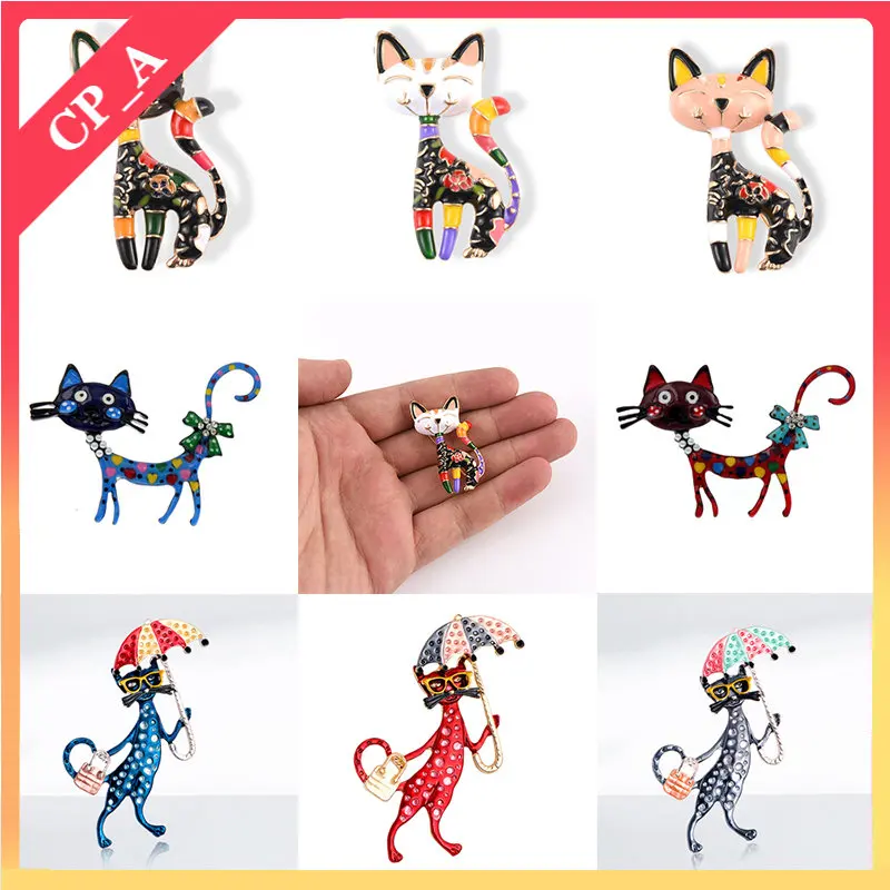

Cartoon Cat Enamel Brooch Flower Colorful Art Abstract Animal Pin Lapel Backpack Badge Jewelry Broches