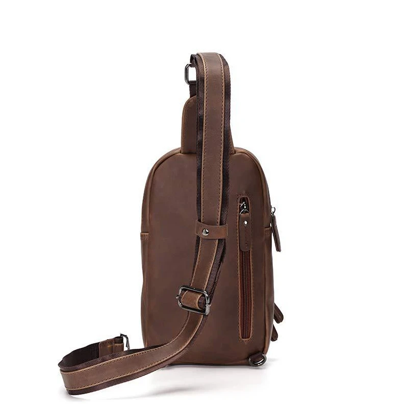 New Crazy Horse Leather Chest Bag Casual Korean One Shoulder Men's Backpack Crossbody Bag Large Capacity Soft Leather Bag