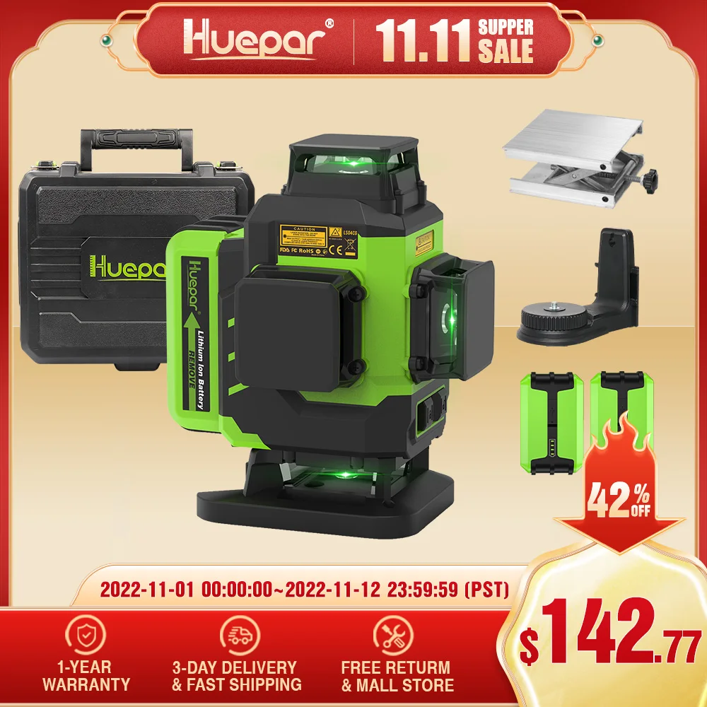 

Huepar 16 линий зеленый луч 4D поперечная линия плиточный пол лазерные инструменты Osram Горизонтальные и вертикальные с подъемной базой 2 литий-ио...