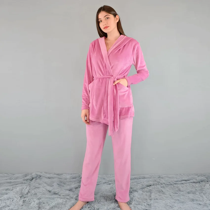 Women's Pajamas Hoodie outfits Pjs Women Set Sleepwearwinter Velvet Sleep Wears For Women 2 Pieces Set Nightwears For Ladies
