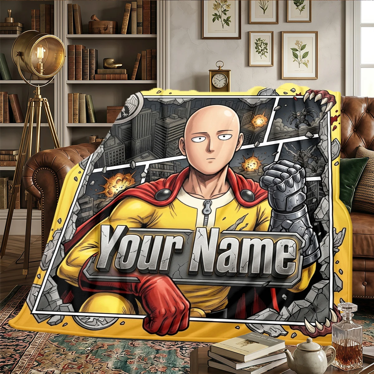 Фото Фланелевое одеяло с индивидуальным принтом One-Punch Man - теплое и уютное, идеально подходит для спальни, дивана, кровати, кресла, пикника, путешествий - HE63 №2