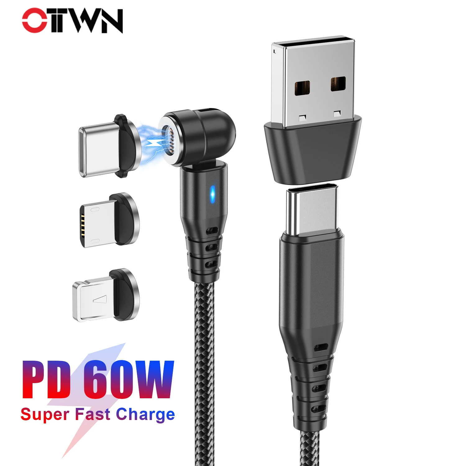 

OTTWN 2 in 1 PD 60W Fast Chargeing Magnetic Cable USB C to Type C Micro Data Cord for iPhone 14 13 Pro Max Xiaomi 12 Poco M4 X4