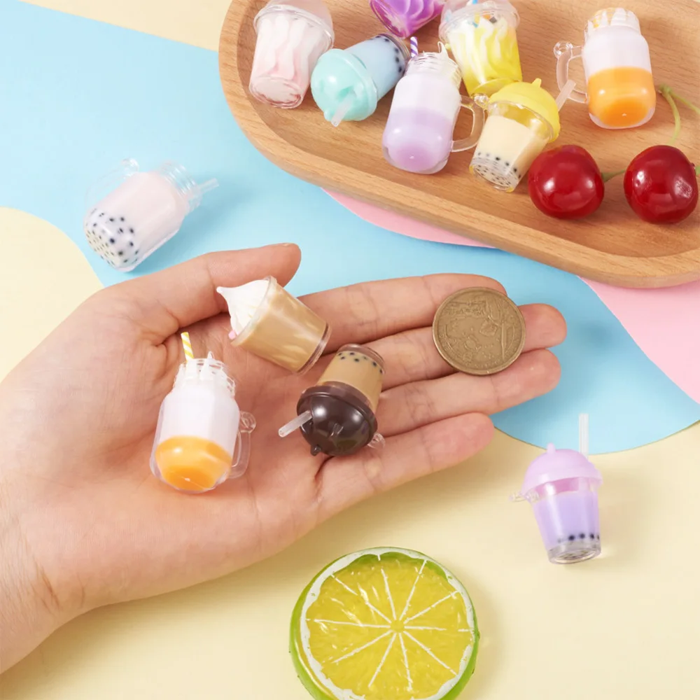 32pcs/Bag Imitation Bubble Tea & Ice Cream Resin Pendants Mixed Color for Cute necklace jewelry keychains DIY making decor