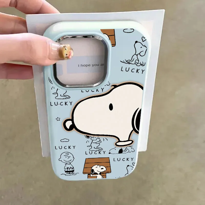 Фото Милый чехол для телефона Anime Snoopy для iPhone 17 Air 16e 16 17 Pro Max 11 15 12 14 13 Pro Max 16 Plus 7 8 SE Креативный металлический чехол с объективом №2