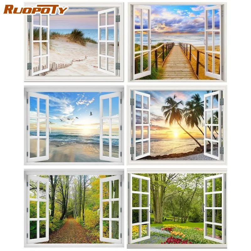 

RUOPOTY Interior Frame DIY Painting By Numbers On Canvas Scenery Kit For Adults Acrylic Paint Oil Drawing By Numbers Art Paintin