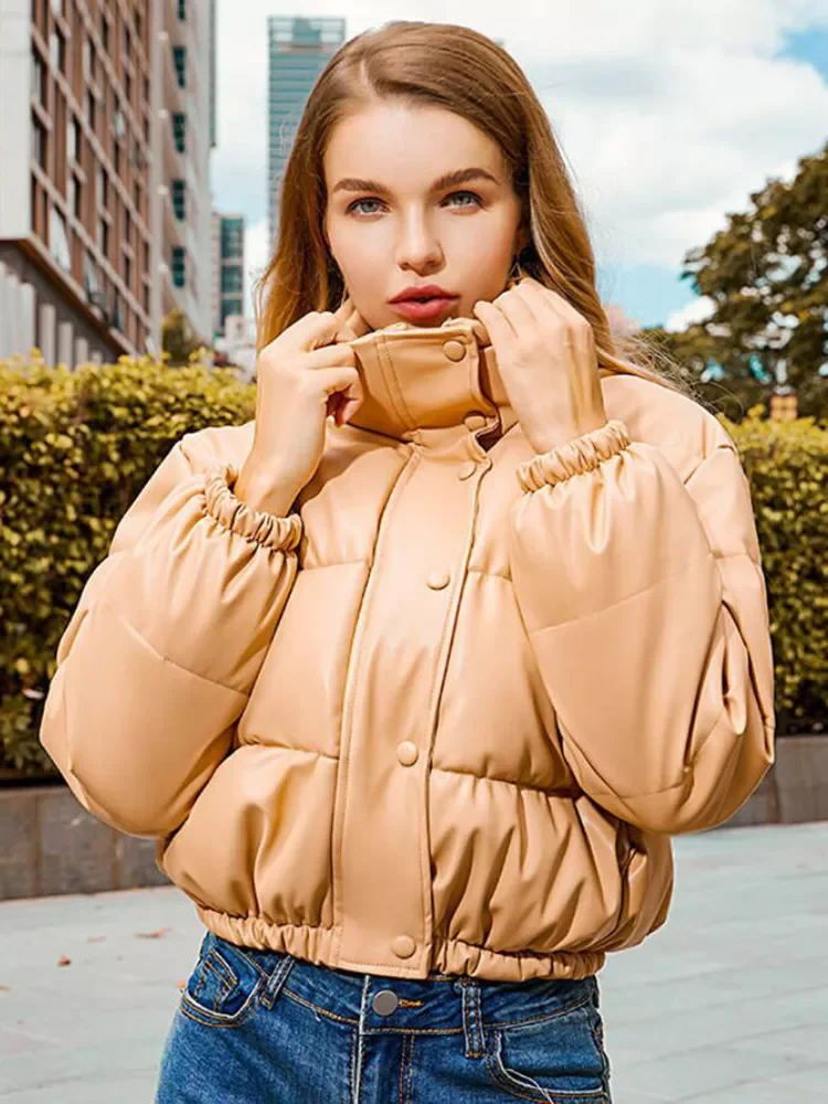New2022 degrees PU Parka Jacket Elegant Thick Winter Coat Women Jacket 2022 Leather Jacket For Women