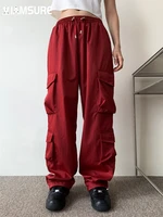 iamsure safari style loose big pockets cargo pants casual streetwear elastic waist wide leg pants women 2022 autumn sping lady