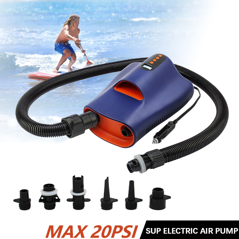 12V Portable Electric Air Pump with 7 Nozzles LCD Digital Electric Pump for Inflatable Boats Surf Boats Inflatable Pumps