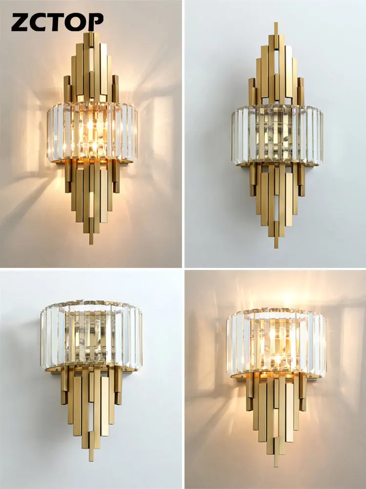 

Gold Luxury LED Wall Lights Living Room Hotel Hall Lobby Decor Wall Sconces Bedroom Bedside Lights Modern Art Crystal Wall Lamps