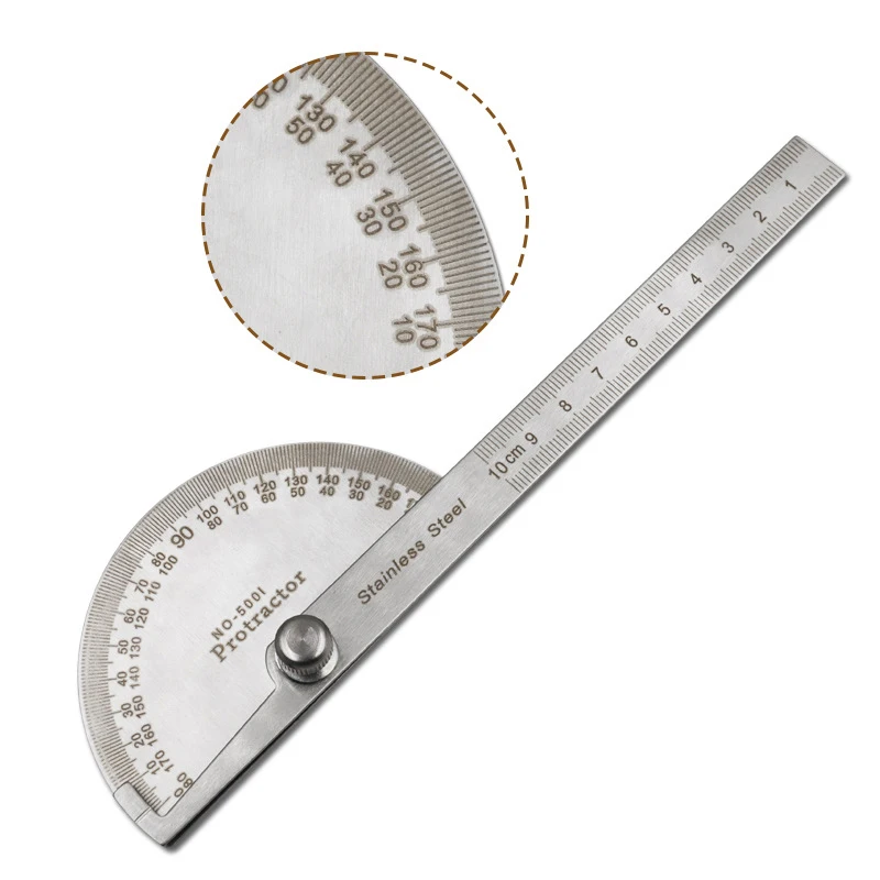 

Stainless Steel Angle Ruler Gauge 180 Degree 0-10CM Adjusting Semicircle Divider Multi Function Protractor