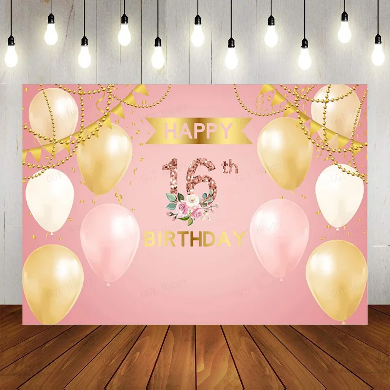 Фон для фотосъемки с надписью «Happy 16th Birthday»