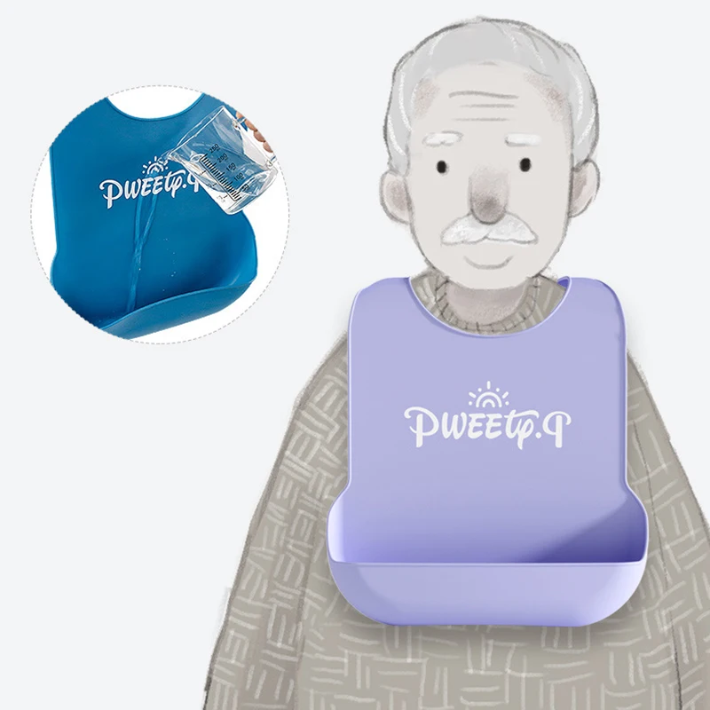 

Silicone Waterproof Bibs for Adults Patients Feeding Unisex Children Eating Protector Elderly Mealtime Senior Citizen Aid Aprons