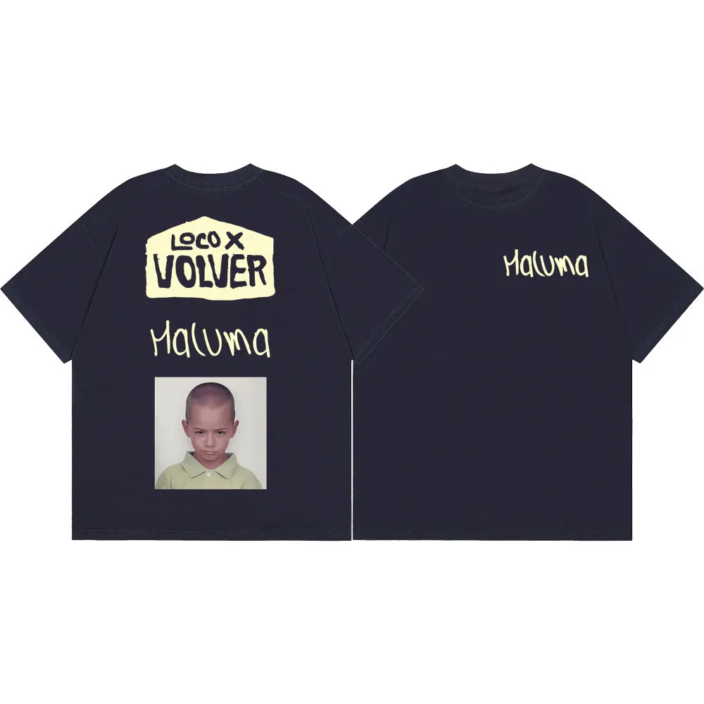 Фото Футболки с графическим принтом Rapper Maluma 2026 New Album Loco X Volver, модные уличные футболки, трендовые футболки для мужчин и женщин, повседневные свободные футболки №5