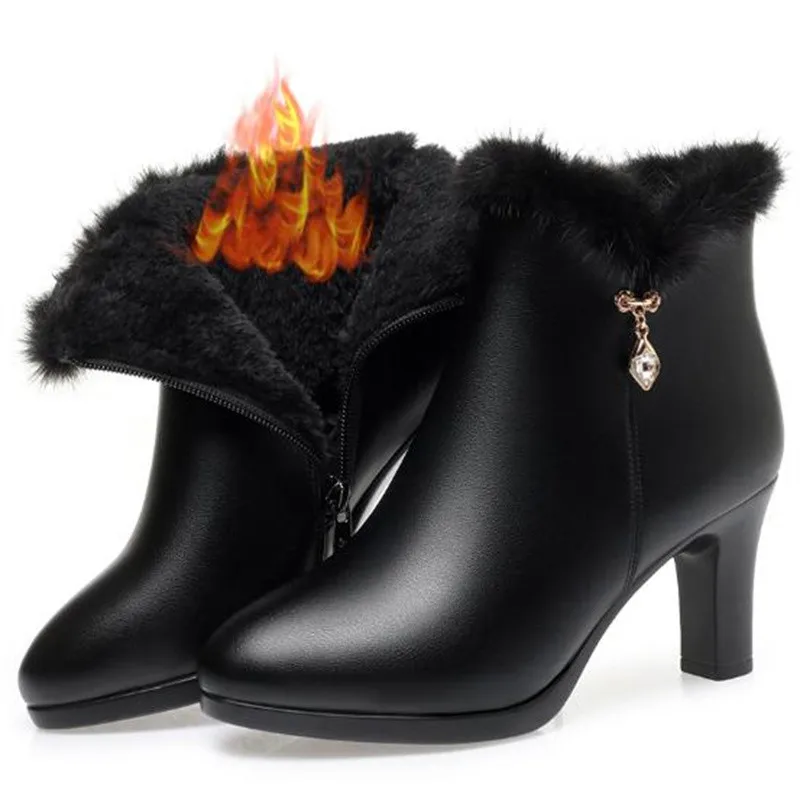 

ZXRYXGS Winter High Heeled Boots 2022 Bestselling Genuine Leather Rhinestone Women Fashion Boots Snow Shoes Women Boots Black