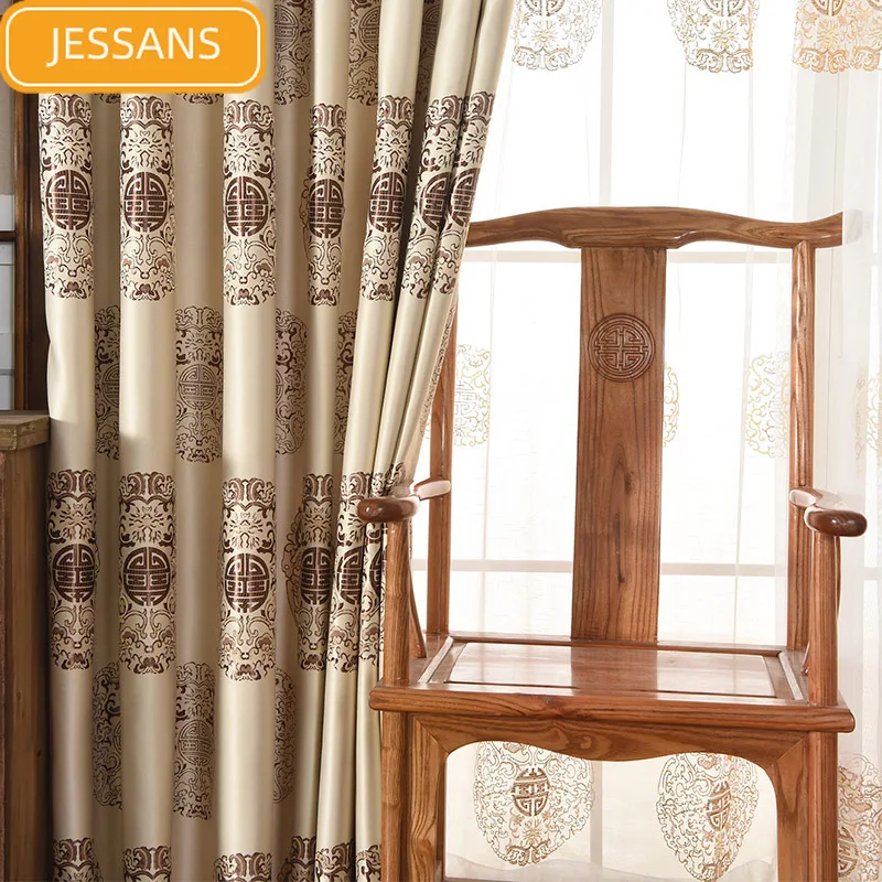 

Chinese Style High-end Printing Curtains Thickening Blackout Curtains for Bedroom Living Room Finished Product Customization