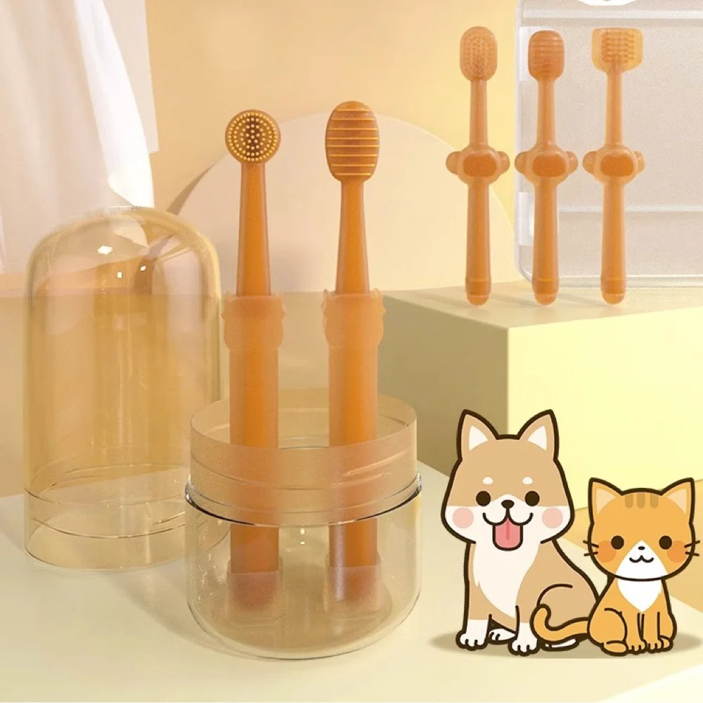 

Dog Toothbrushes with Silicone Bristles Puppy Tooth Brushing Kit Three Sided Pet Toothbrush Tongue Cleaner for Pet Dental Care