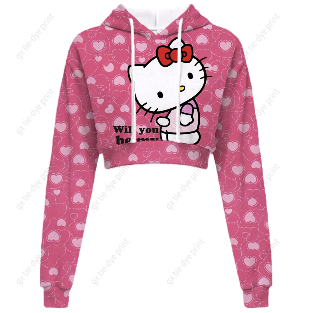 

Женский короткий свитшот с длинным рукавом, с принтом «Hello Kitty»