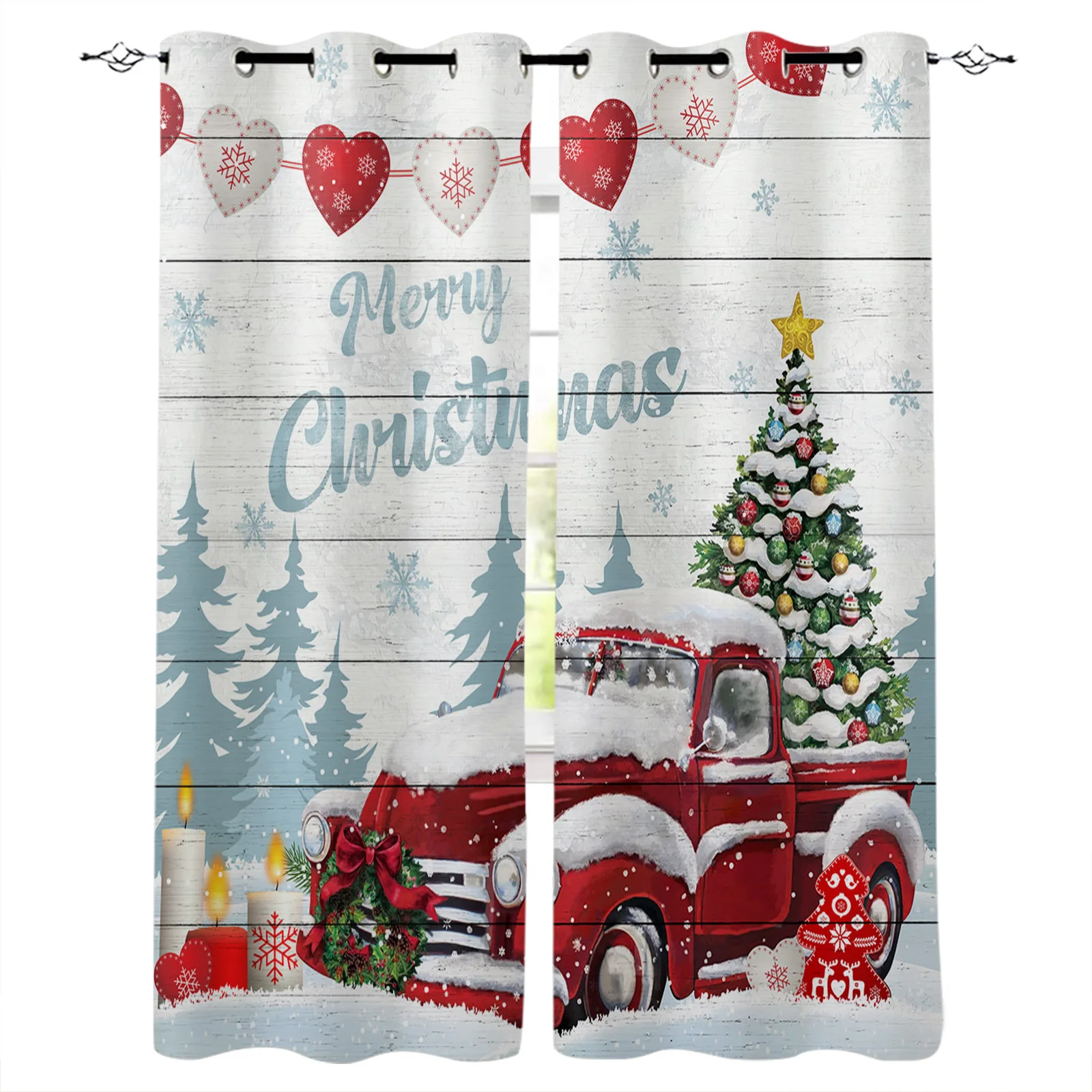 

Christmas Winter Truck Window Curtains for Living Room Kitchen Curtain Bedroom Decorative Window Treatments