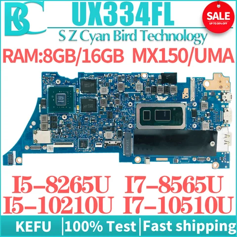 Материнская плата KEFU UX334FL для ASUS UX334FA UX334FLC UX434FL UX434FLC UX434FA U3600F BX334F RX334F материнская плата для ноутбука 8G/16G I5 I7