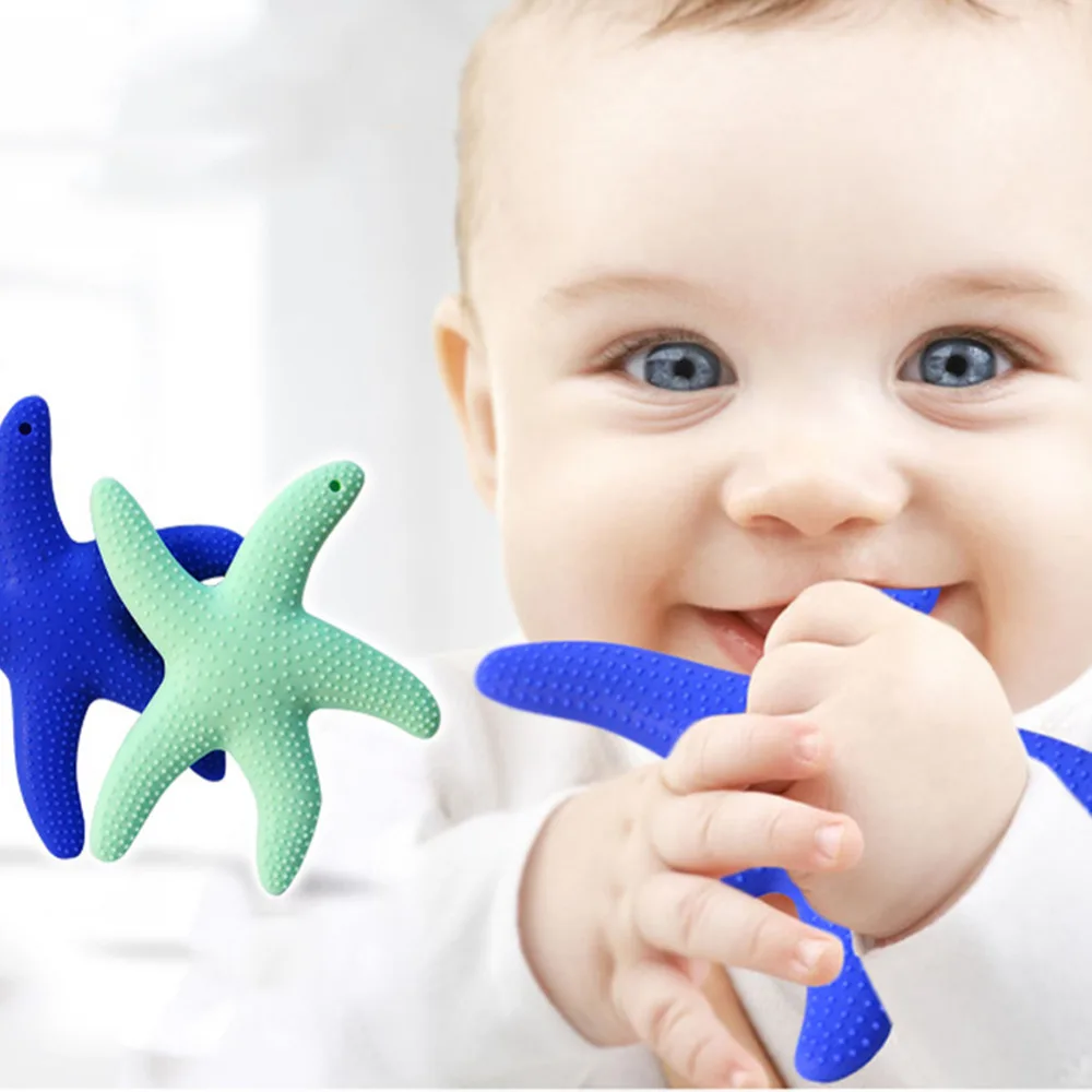 

1 PC Food Grade Silicone Teether Starfish Shape Kids Rattles Toy Dental Care Toothbrush Training For Kids Care Rattles