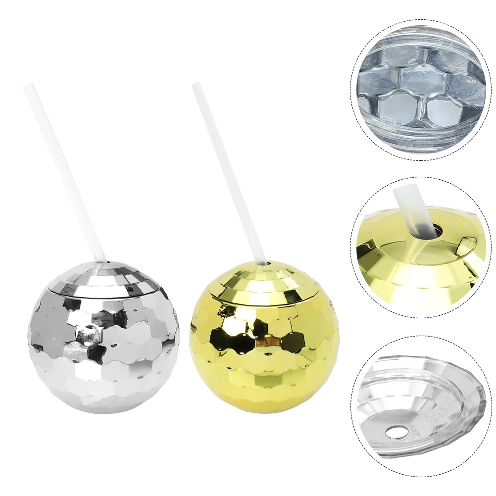 

2 Pcs LED Decor Mirror Balls Cups Disco Party Decoration Ice Cream Cup Bar Cups Drinking Syrup Tea Bottle Club Drinking Cups