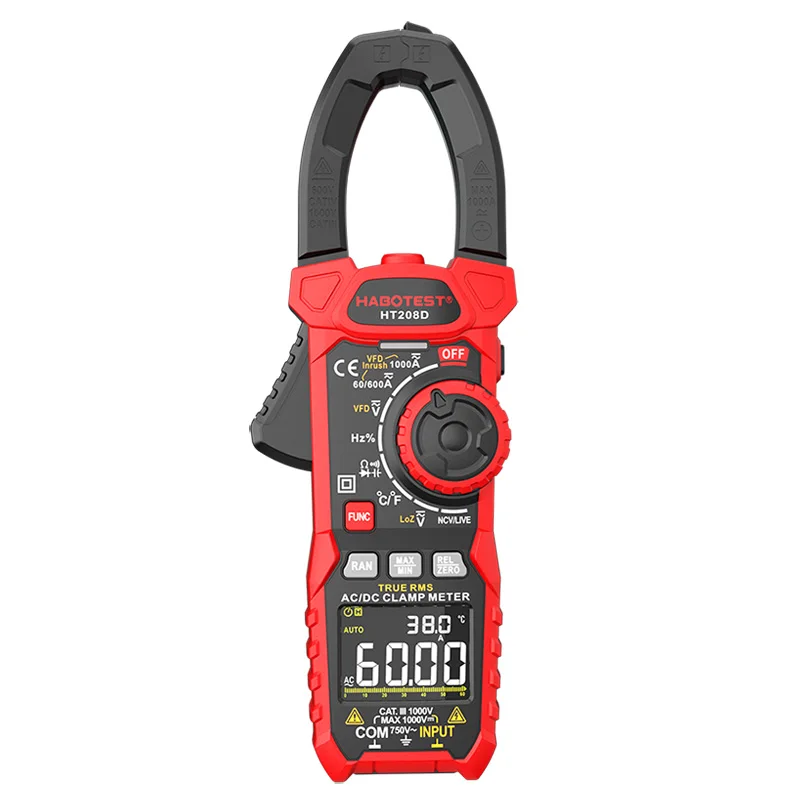 Фото HABOTEST HT208D VFD Цифра NCV Емкость Частота Inrush 1000A AC DC Amp Цифровые клещи Мультиметр AC/DC CE №1