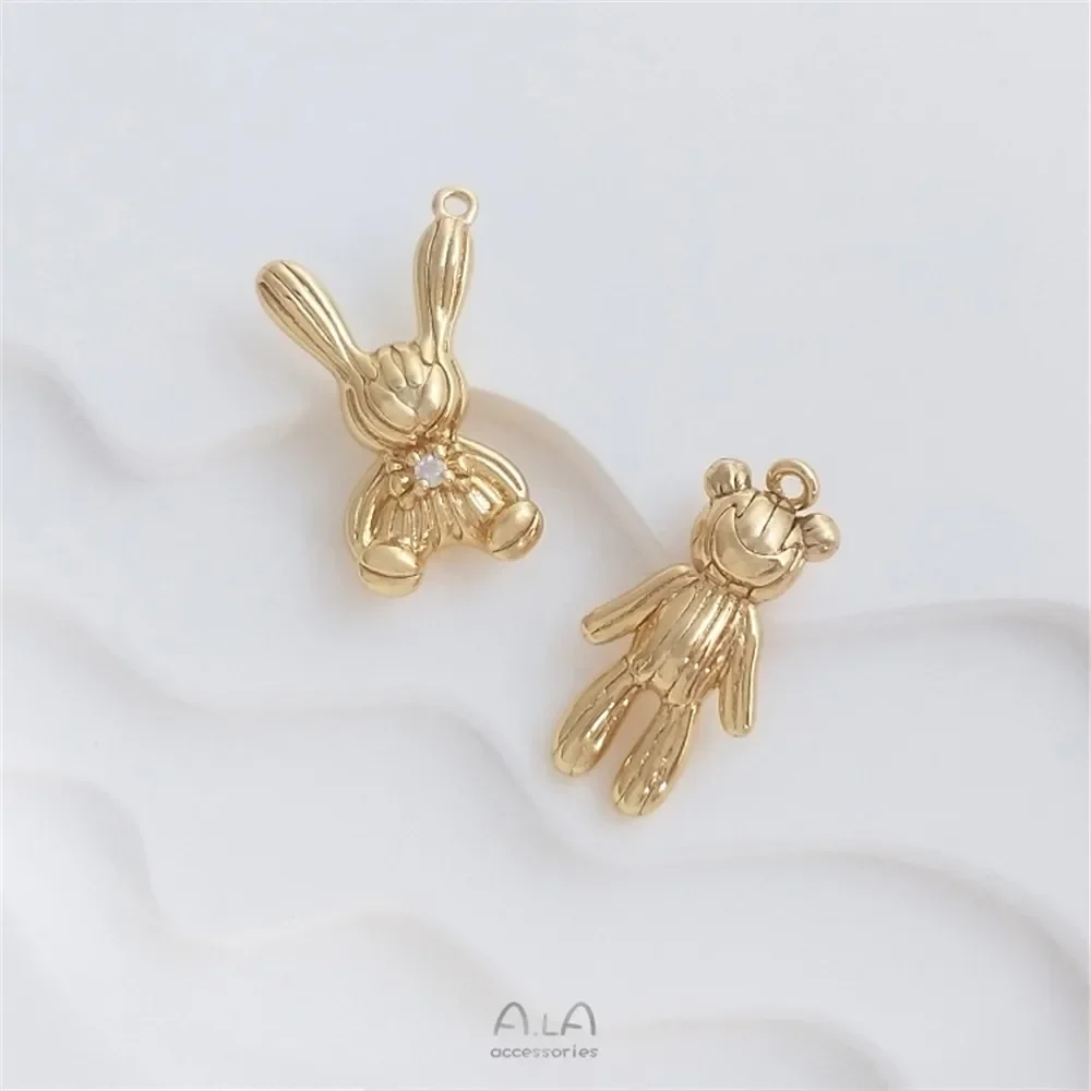 14-каратное золотое покрытие трехмерный милый маленький медвежонок кулон в виде