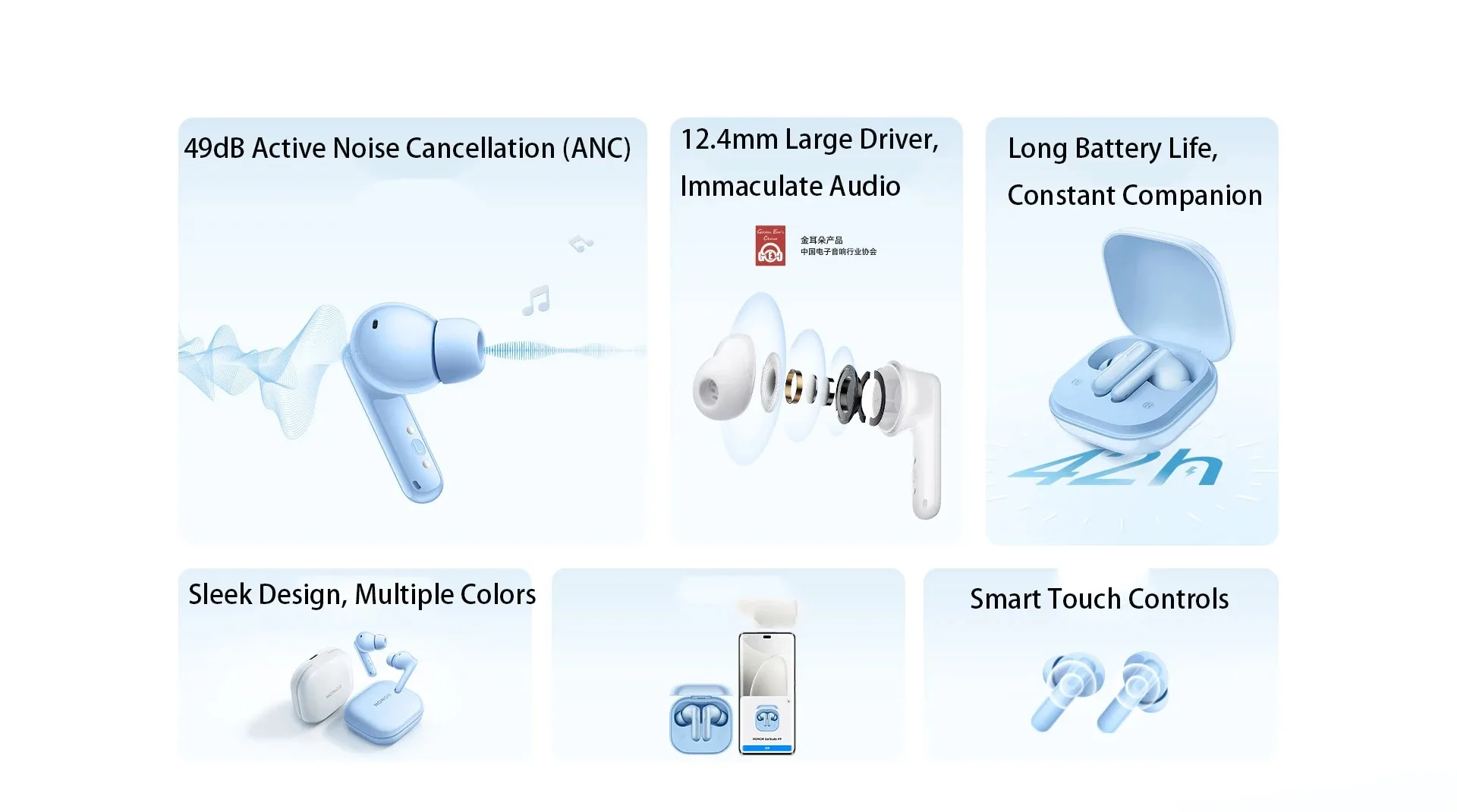 Фото Беспроводные Bluetooth-наушники Honor EarbudsX9 с активным шумоподавлением, длительным временем работы, для игр и спорта, оригинал 2025 года №3