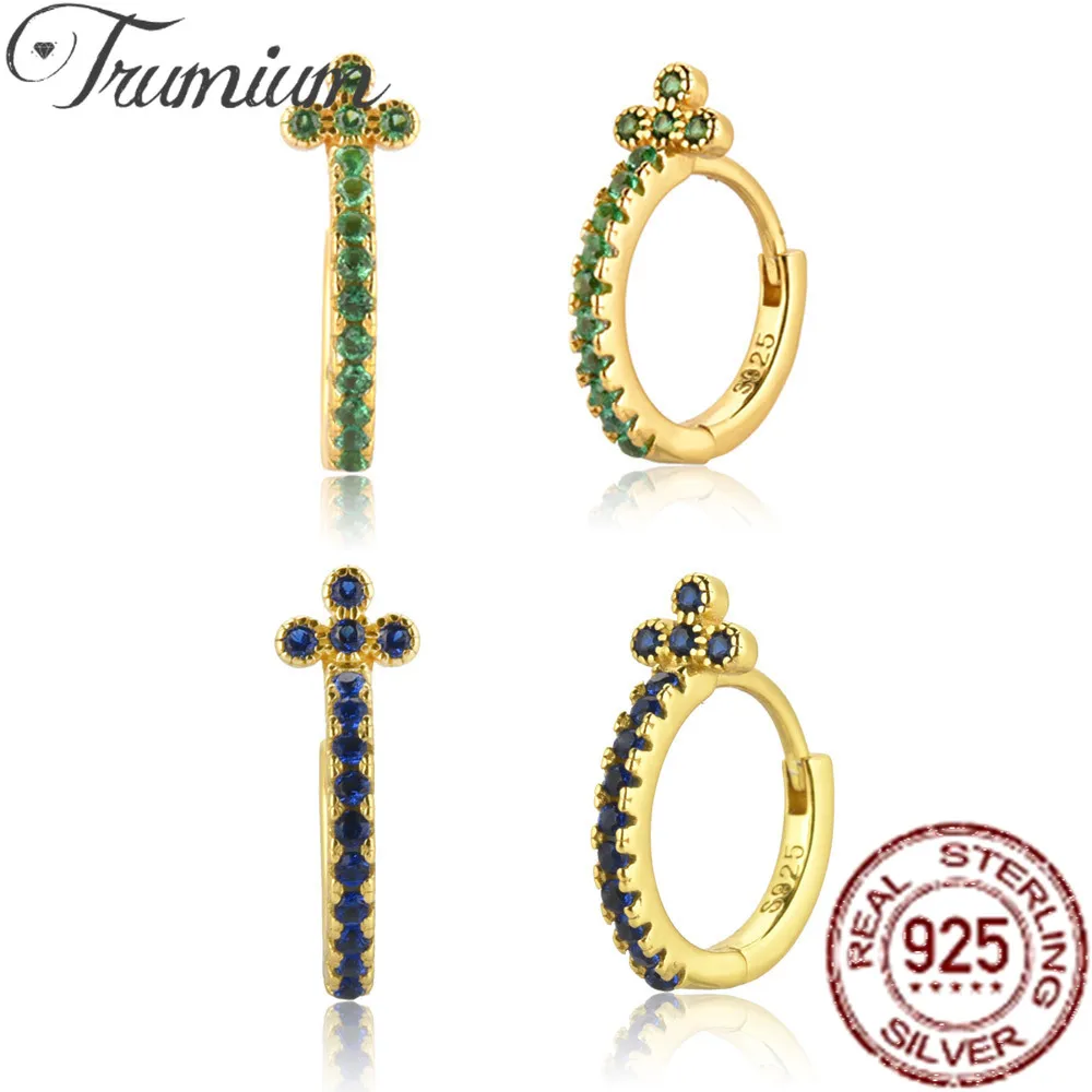 

Trumium 100% 925 Sterling Silver Multi colorful Zircon Hoop Earrings for Women Cross Statement Earrings Jewelry 9.5mm Circle