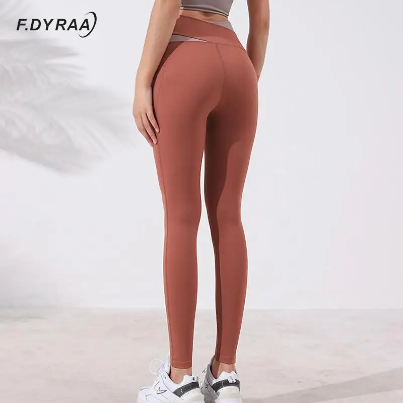 Women Yoga Pants Fashion Patchwork Color Crossover High Waist Hip Lift Sport Leggings Quick-dry Gym Fitness Workout Tights