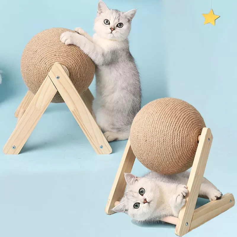 

Cat Scratching Ball Wood Stand Pet Furniture Sisal Rope Ball Toy Kitten Climbing Scratcher Grinding Paws Scraper Toys For Cats