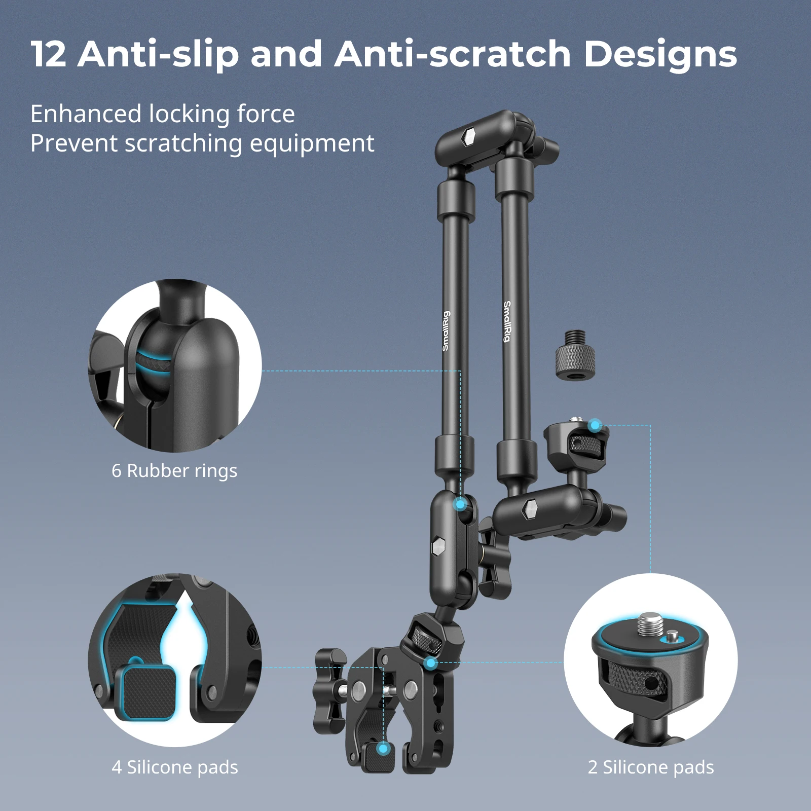 Фото SmallRig Magic Arm с комплектом крабовых зажимов, регулируемым креплением для настольного штатива, стрелой, для смартфонов, веб-камер, экшн-камер 4766 №4