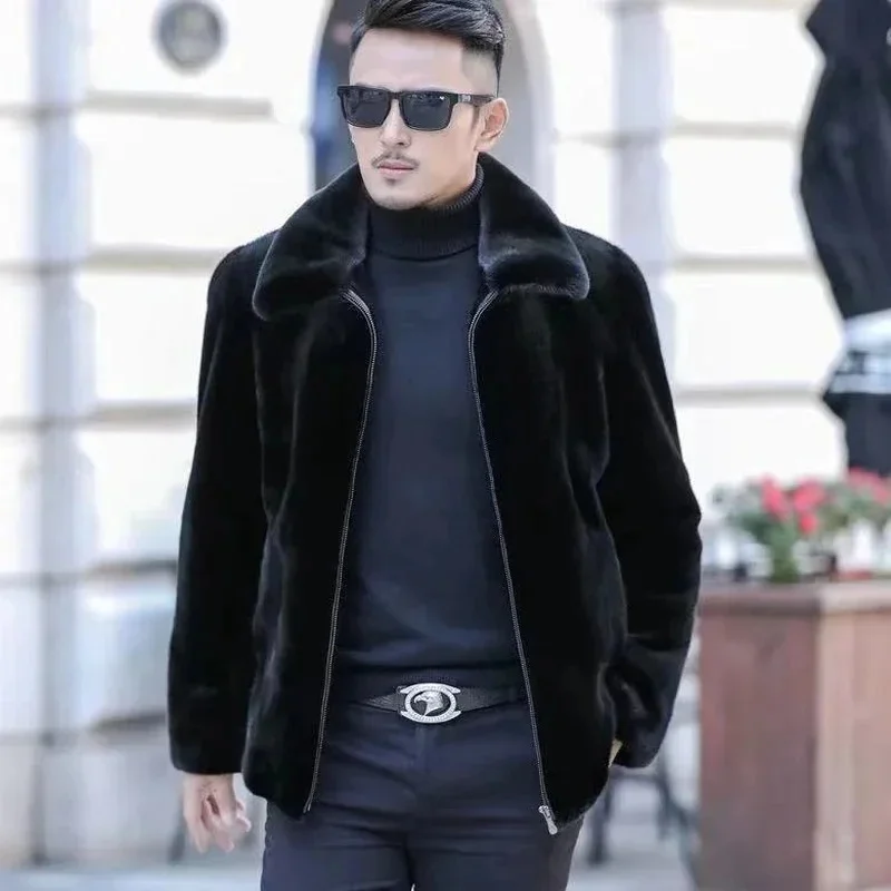 

2023 осень и зима Мужская Корейская Модная приталенная одежда из искусственного меха коричневое пушистое теплое пальто повседневная мужская теплая куртка