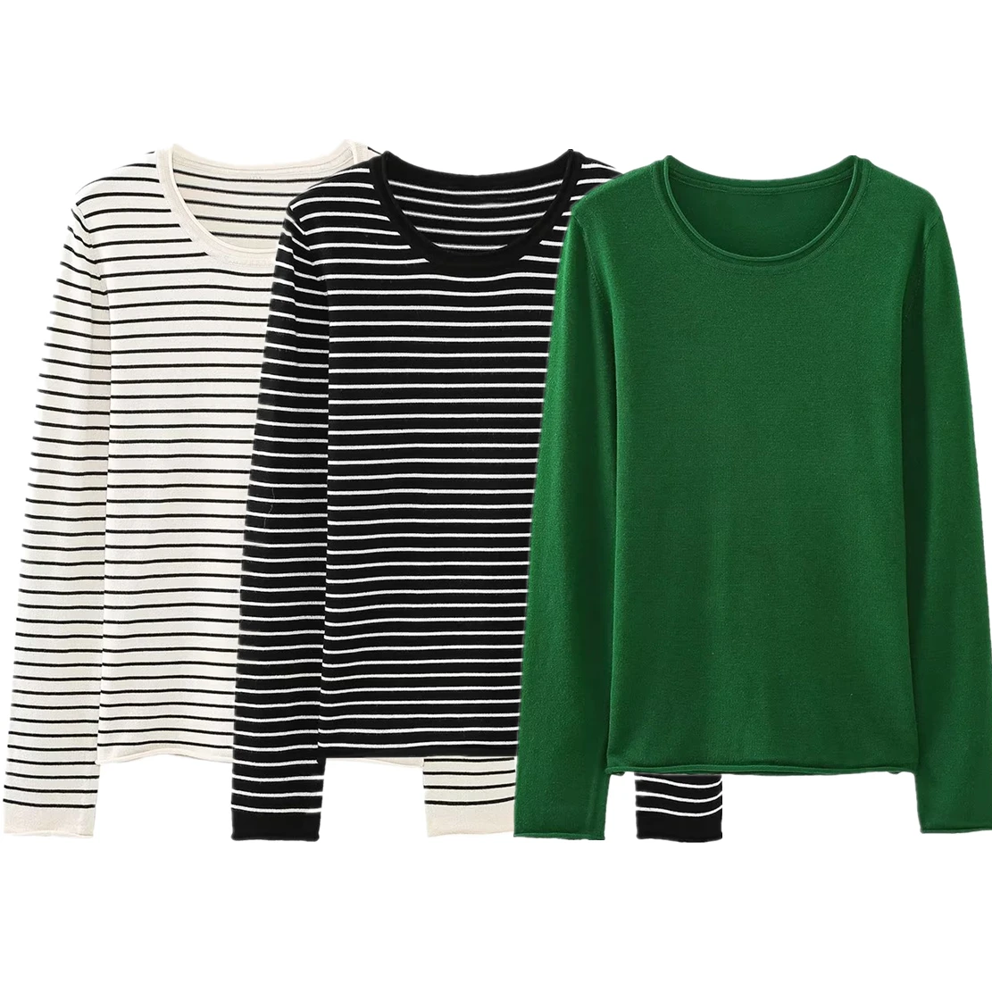 

Withered 2023 Autumn Fashion Ladies Basic Striped Knitwear Simple Round Neck Casual Knitted Sweater Tops Women