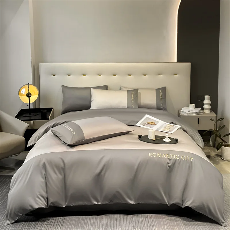 

Hot Sales Icy Silk Bedding Set Four Piece Twin Size Full Size Queen Size King Size Duvet Cover Bed Sheet Pillow Cover Grey