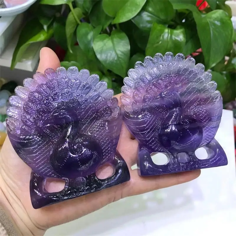 

High Quality Natural Fluorite Peacock Crystal Hand Carved Polished Stone Healing Gemstone Home Decoration 1pcs