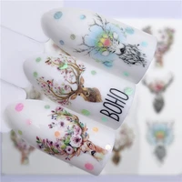 1 sheet nail sticker pink flower decal animal flamingo deer butterfly water transfer slider for manicure diy nail art decoration
