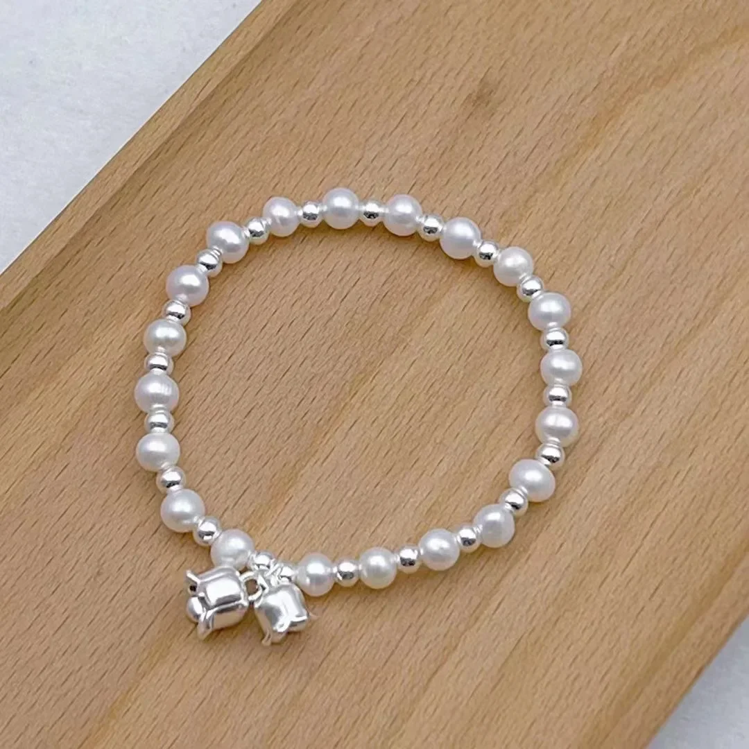 Элегантный высококачественный серебряный браслет с жемчугом лотоса простой
