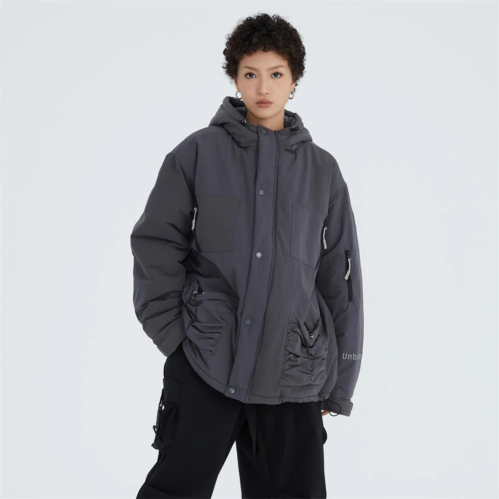 New Women Winter Hooded Coats Thick Warm Clothes Street Multiple Pockets Unique Outwear Hip Hop Couples Fashion Cotton Jackets