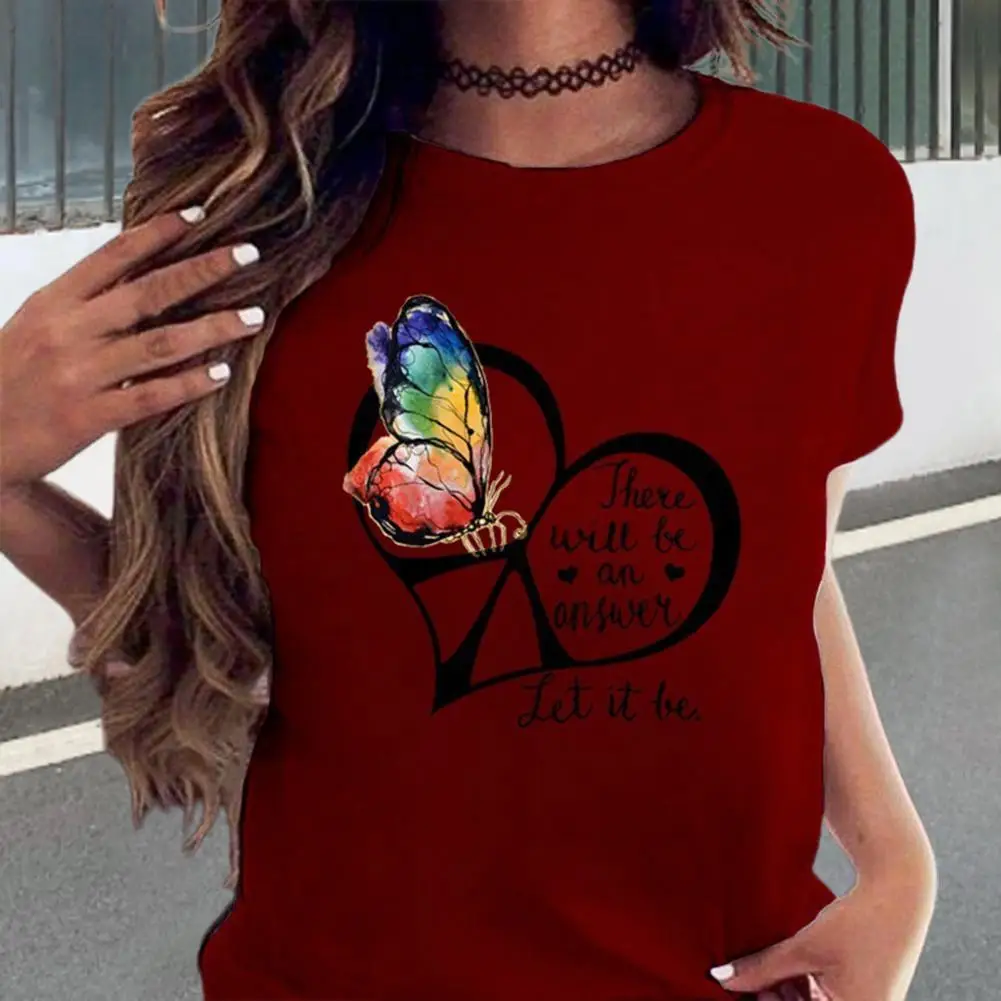 

Повседневная Женская футболка с буквенным принтом, женский топ свободного кроя с круглым вырезом