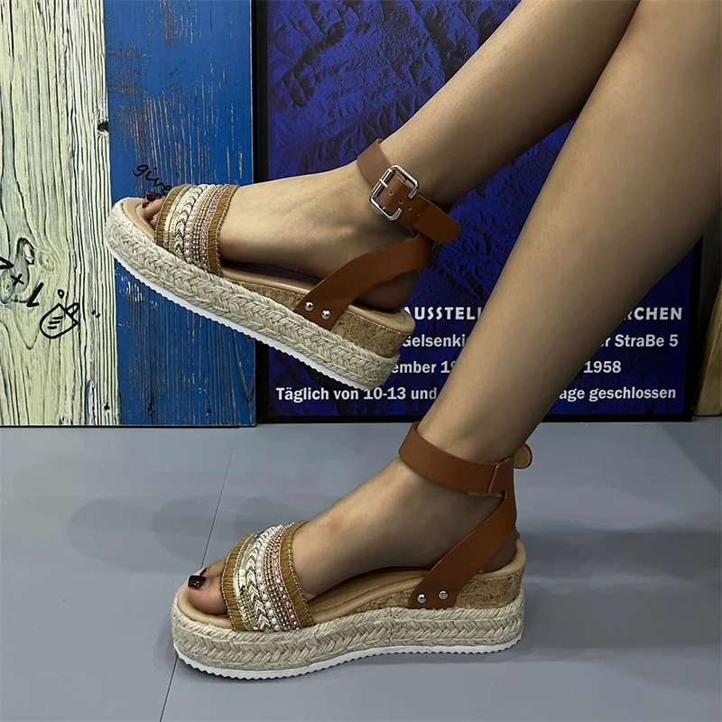 New Women's Sandals Hemp Wedge High Heel Sandals Sandals Mujer Platform Sandals Summer Wedge Shoes Women's Summer Footwear