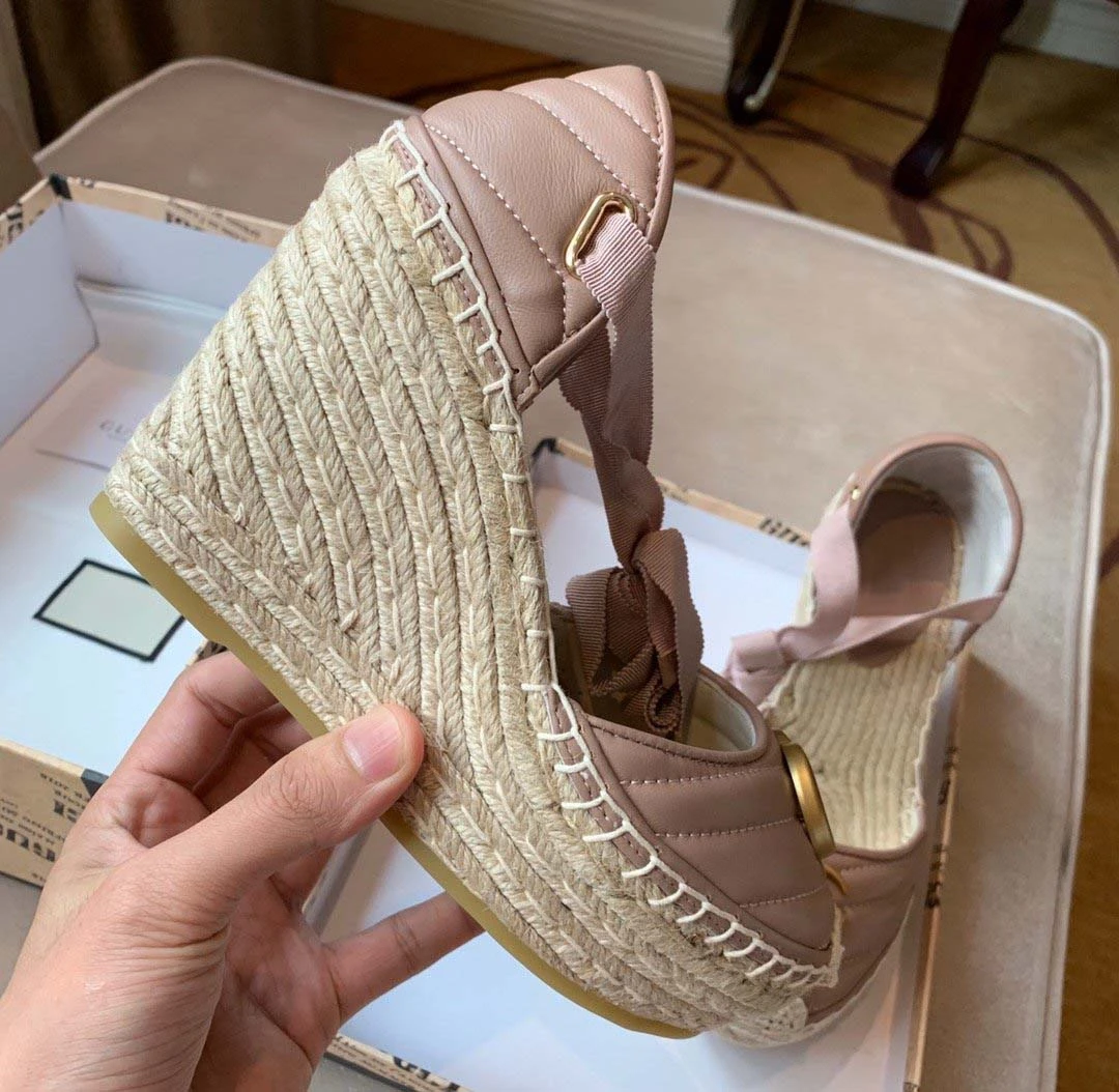 

2021 luxury brand women's sandals leather wedge heel 10 cm heel height sandals for women and fisherman high heel sandals