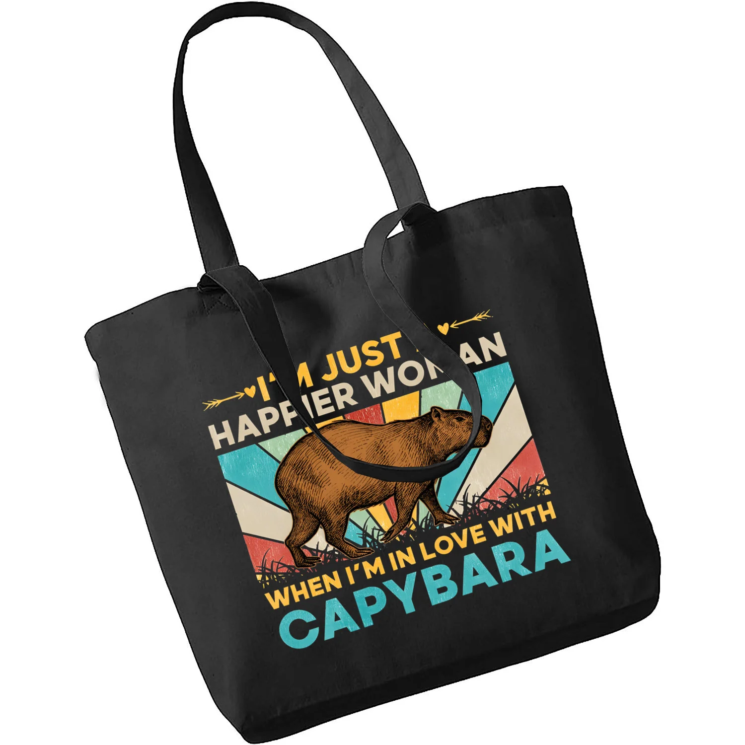 

Cute Capybara Print Reusable Shopping Bag Women Canvas Tote Bags Printing Eco Bag Cartoon Shopper Shoulder Bags