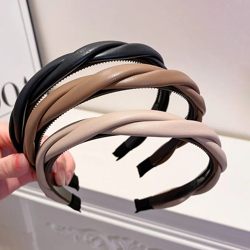 

Korean Vintage Pu Leather Twisted Hairbands Headbands For Women Hair Accessories Jewelry Headwear