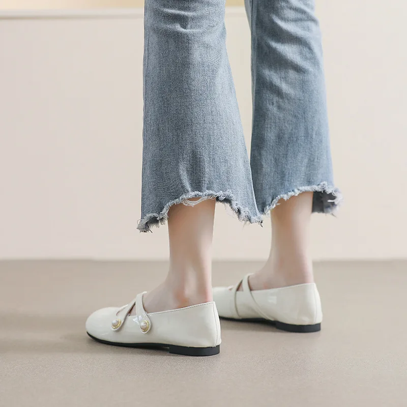 Round Toe Mary Jane Shoes Spring Autumn Pearl Shallow Mouth Women Shoes French Soft Bottom Large Size Girls Shoes Lolita Shoes