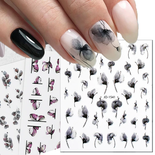1pc ink painting 3d nail stickers flowers leaves self-adhesive slider nail art decorations geometry decals manicure accessories