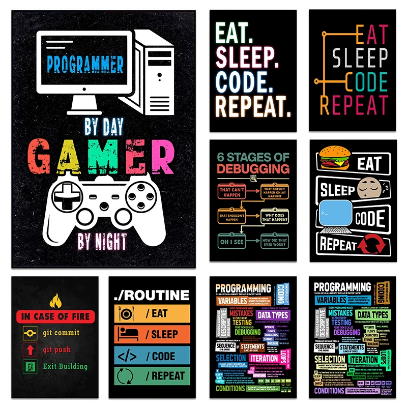 

Программатор для геймеров, цитаты, холст, живопись, игра, настенное искусство, картина для офиса, дома, Настенный декор
