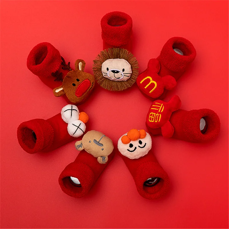 

Новогодние тематические детские красные хлопковые Мультяшные носки детские носки осень зима красные рождественские поглощающие пот прони...